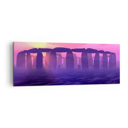 Quadro su tela - Stampe su Tela - Cerchio di pietre al tramonto con cielo viola - 140x50cm - Mistero in un'alba nebbiosa - Decorazione murale moderna per soggiorno e camera da letto ARTTOR