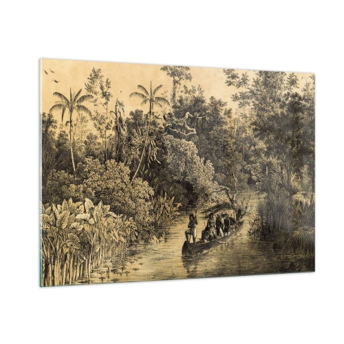 Quadro su vetro - Stampa retrò raffigurante un viaggio attraverso la giungla - 100x70cm - Viaggio alla fonte - Decorazione murale moderna per soggiorno e camera da letto ARTTOR