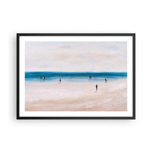 Poster in cornice nera - Una spiaggia con persone sullo sfondo di un mare calmo - 70x50cm - Un bisogno naturale - Decorazione murale moderna per soggiorno e camera da letto ARTTOR