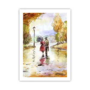 Poster - Una passeggiata nel parco in autunno in stile acquerello - 50x70cm - Autunno romantico nel parco - Decorazione murale moderna per soggiorno e camera da letto ARTTOR