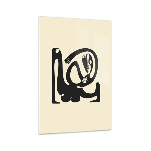 Quadro su vetro - Una figura astratta in nero su uno sfondo beige - 70x100cm - Quasi Picasso - Decorazione murale moderna per soggiorno e camera da letto ARTTOR