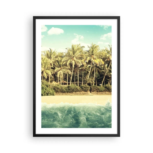 Poster in cornice nera - Spiaggia tropicale con palme e acque azzurre - 50x70cm - Forse qui? - Decorazione murale moderna per soggiorno e camera da letto ARTTOR