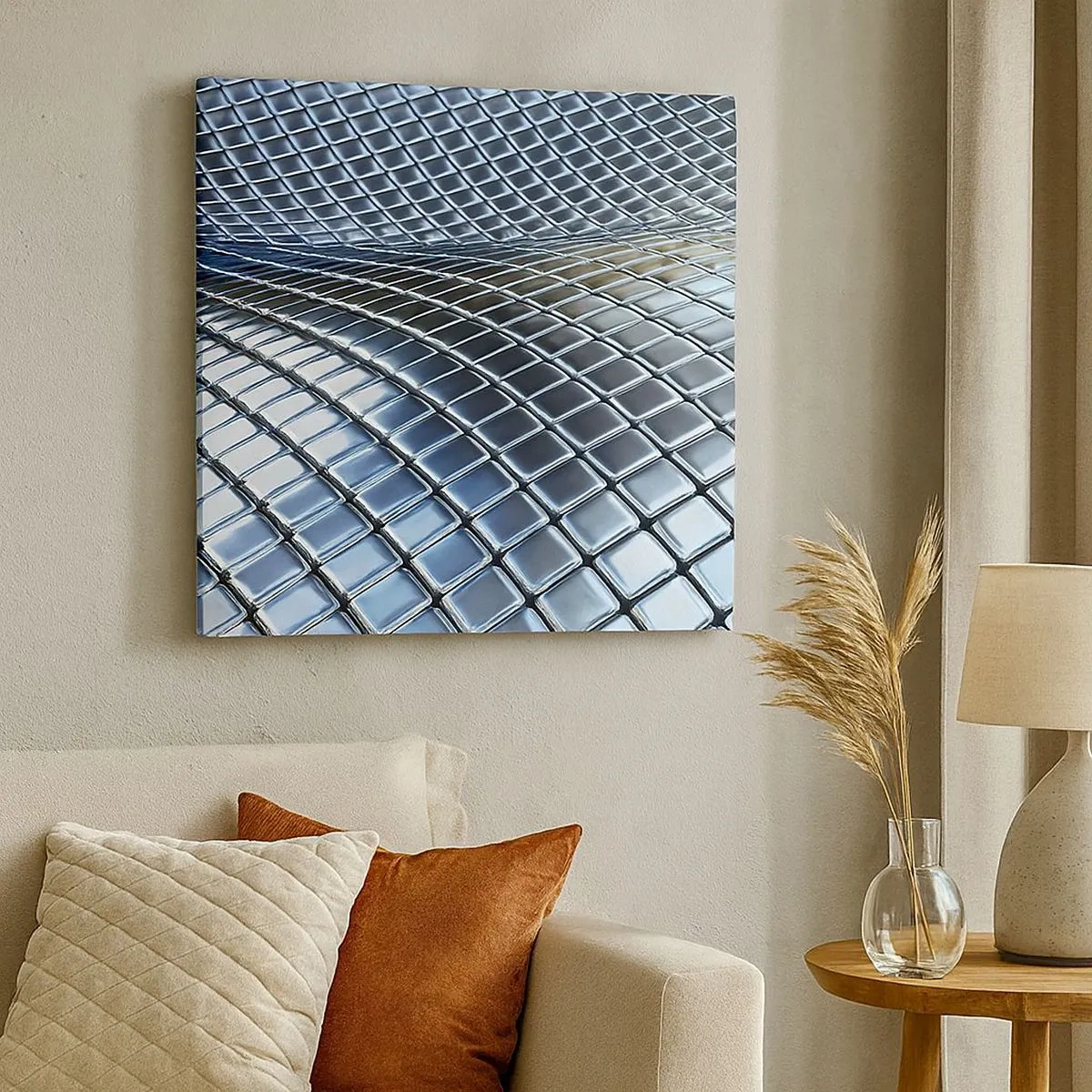 Quadro su tela - Stampe su Tela - Onda metallica argentea - 30x30 cm