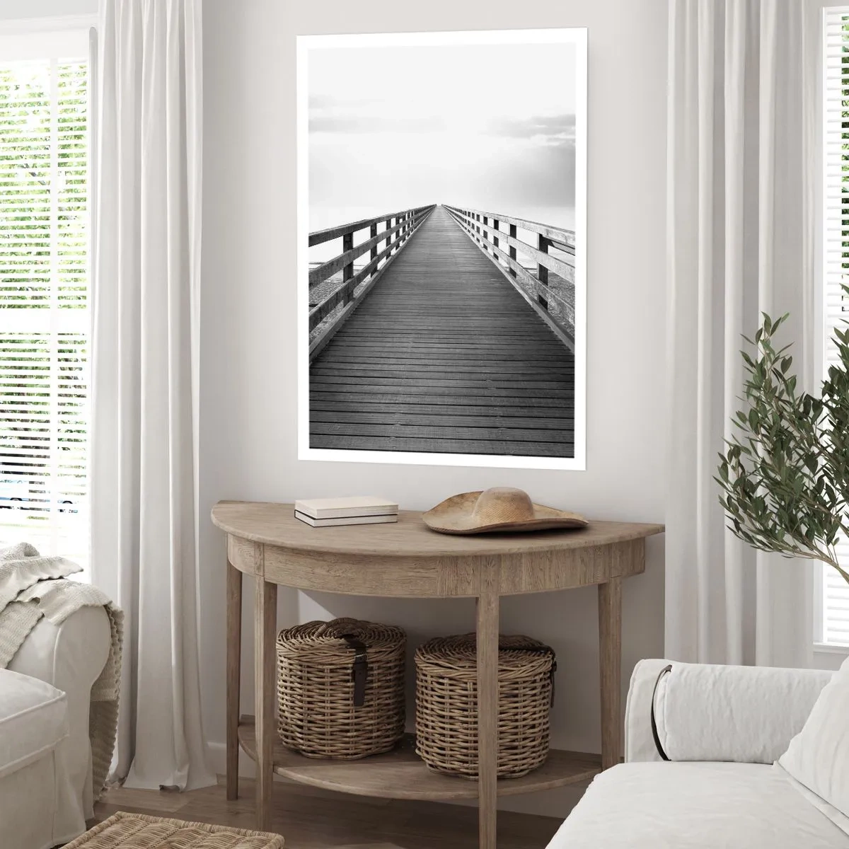 Poster - Un ponte bianco e nero che conduce all'infinito - 50x70cm - Sempre più lontano - Decorazione murale moderna per soggiorno e camera da letto ARTTOR