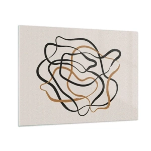 Quadro su vetro - Un groviglio astratto di linee nere e marroni. - 70x50cm - Tutto è andato storto - Decorazione murale moderna per soggiorno e camera da letto ARTTOR