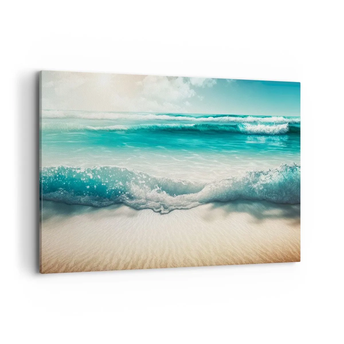 Quadro su tela - Stampe su Tela - Onde dell'oceano su una spiaggia di sabbia chiara - 120x80cm - La calma dell'oceano - Decorazione murale moderna per soggiorno e camera da letto ARTTOR