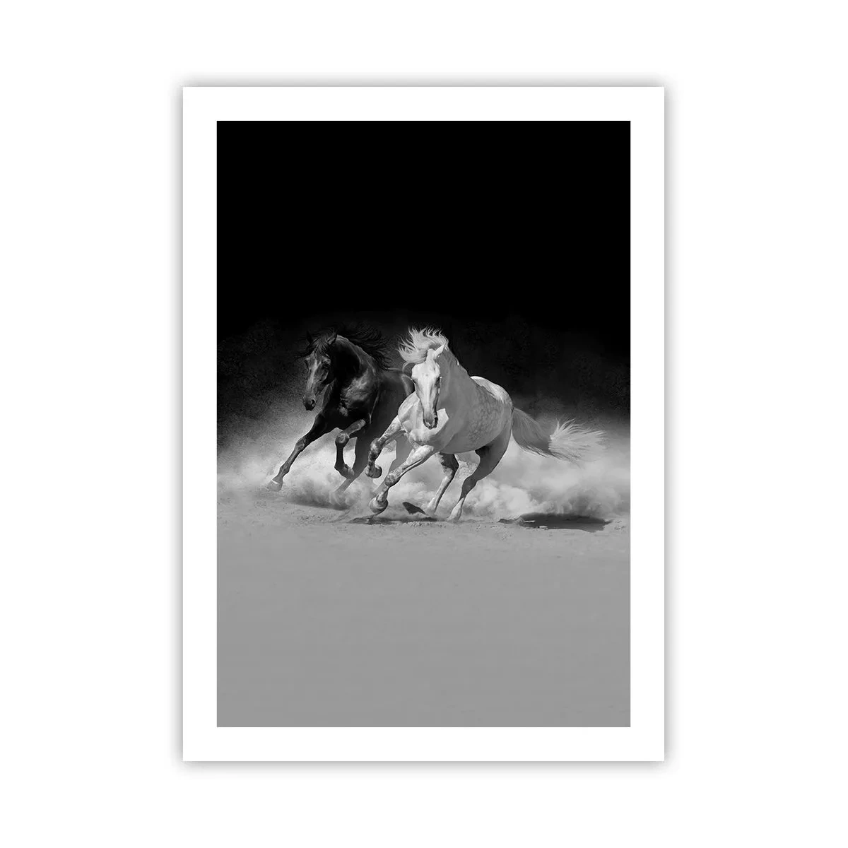 Poster - Cavalli al galoppo su uno sfondo monocromatico - 50x70cm - Il galoppo della libertà - Decorazione murale moderna per soggiorno e camera da letto ARTTOR