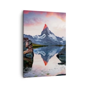 Quadro su tela - Stampe su Tela - Una cima di montagna riflessa in un lago al tramonto - 50x70cm - Il cuore dei monti è rovente - Decorazione murale moderna per soggiorno e camera da letto ARTTOR