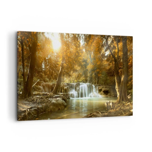 Quadro su tela - Stampe su Tela - Paesaggio autunnale con cascata - 120x80cm - Cascata nel parco - Decorazione murale moderna per soggiorno e camera da letto ARTTOR