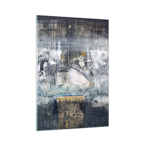 Quadro su vetro - Un paesaggio astratto dominato dal grigio e dal blu. - 50x70cm - Talvolta è facile, talvolta è difficile - Decorazione murale moderna per soggiorno e camera da letto ARTTOR