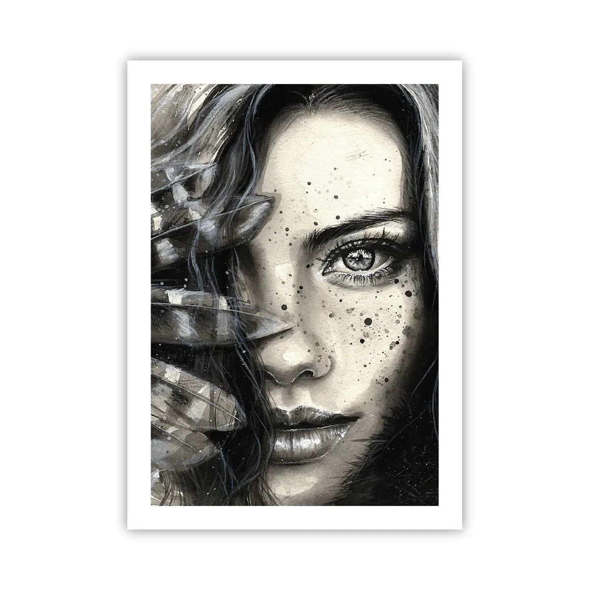 Poster - Ritratto di donna in stile monocromatico - 50x70cm - Bellezza selvaggia - Decorazione murale moderna per soggiorno e camera da letto ARTTOR