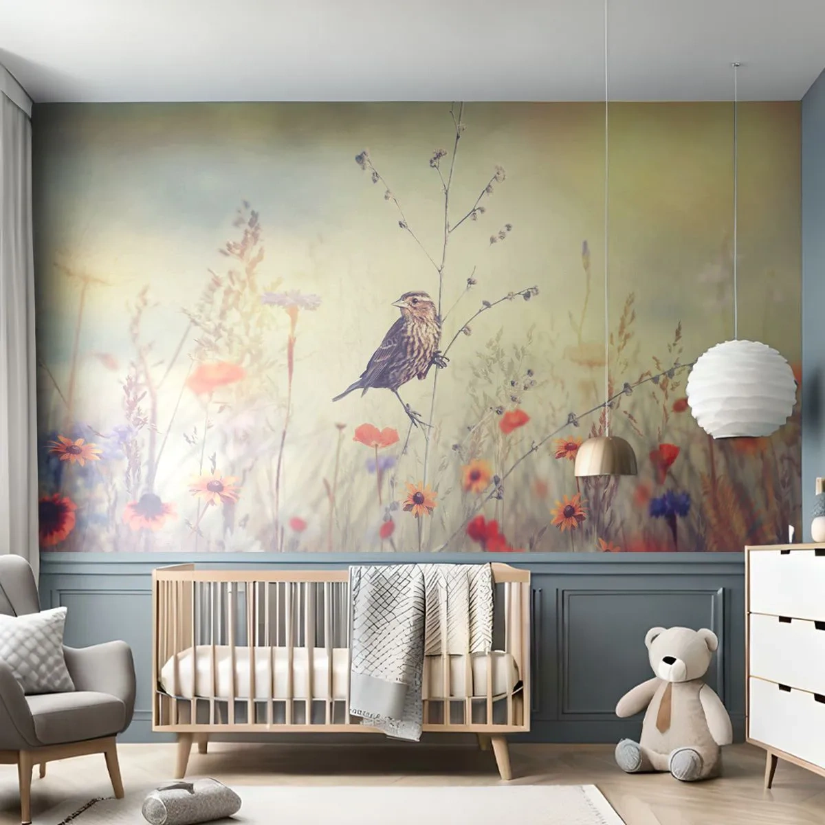 Fotomurali Autoadesivo Deluxe Sticker - Ritratto d'uccello con prato di sfondo - Uccello, Prato, Natura - 450x315 cm