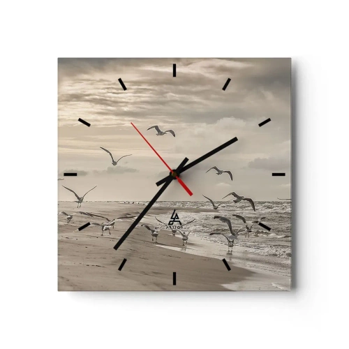 Orologio da parete - Orologio in Vetro - Un gabbiano in volo sopra un paesaggio costiero - 30x30cm - Brusio del mare, canto degli uccelli - Decorazione murale moderna per soggiorno e camera da letto ARTTOR