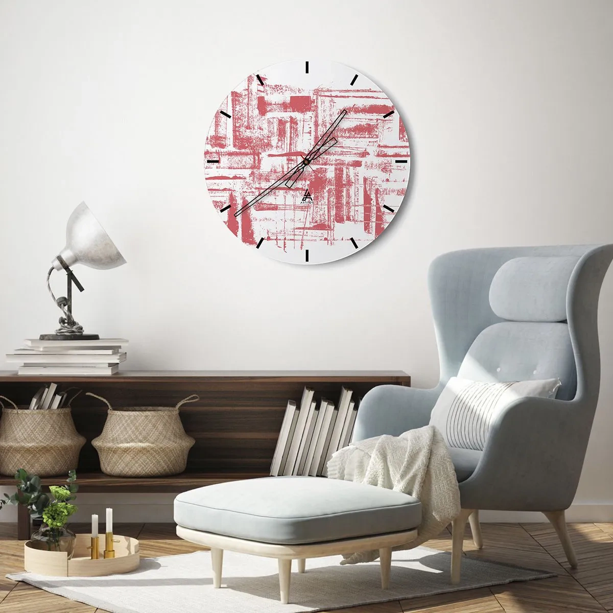 Orologio da parete - Orologio in Vetro - Simboli grafici e astratti e texture nei toni del beige e del nero - 30x30cm - Città rossa - Decorazione murale moderna per soggiorno, cucina e camera da letto ARTTOR