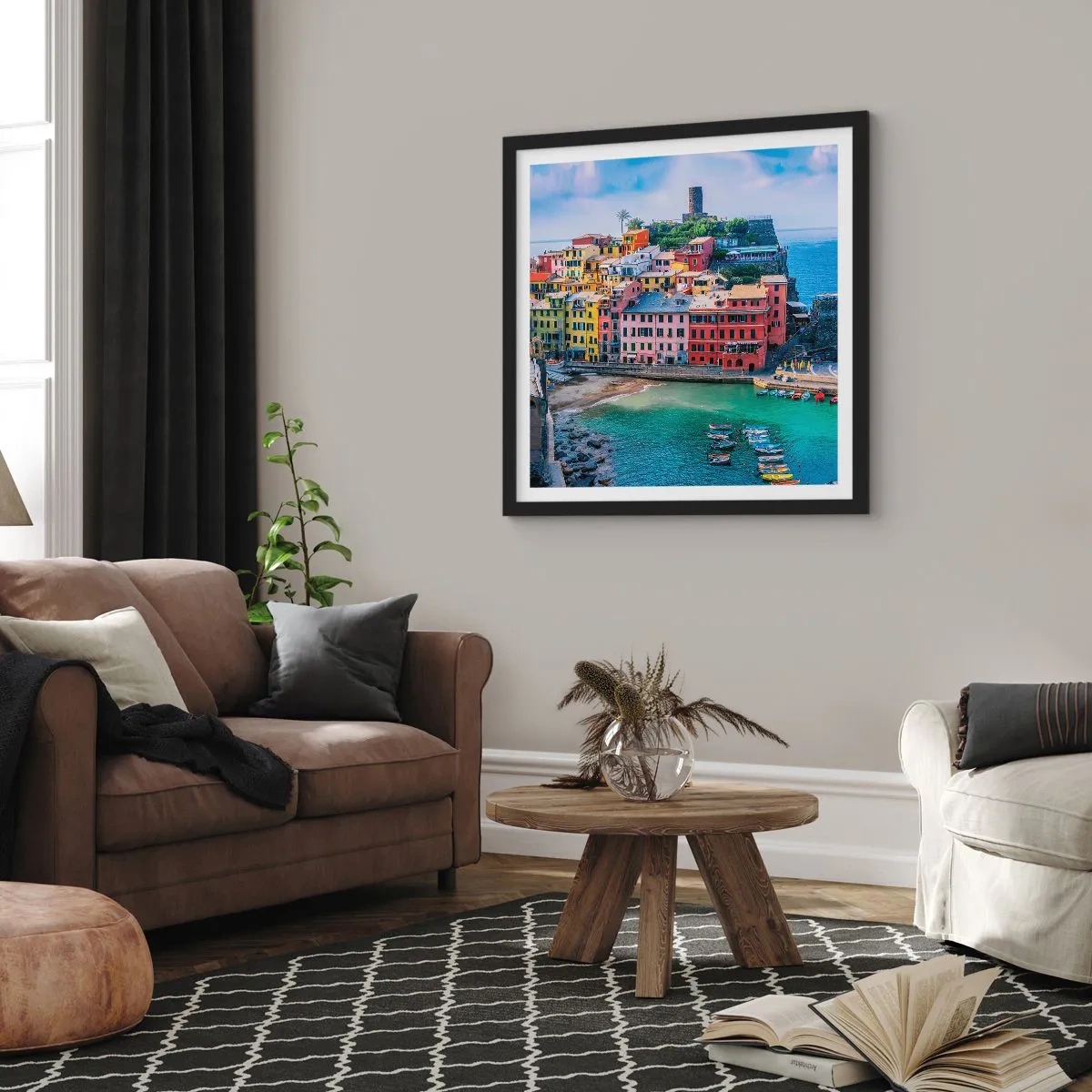 Poster in cornice nera - Magica cittadina mediterranea - 50x50 cm