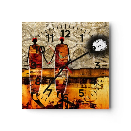 Orologio da parete - Orologio in Vetro - Composizione etnica nei colori dell'Africa - 30x30 cm