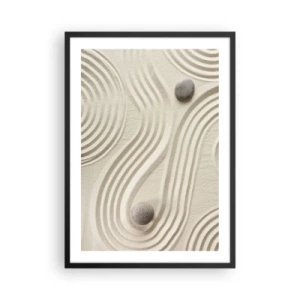 Poster in cornice nera - Una composizione minimalista di un giardino zen giapponese con pietre - 50x70cm - Il tocco del calore - Decorazione murale moderna per soggiorno e camera da letto ARTTOR