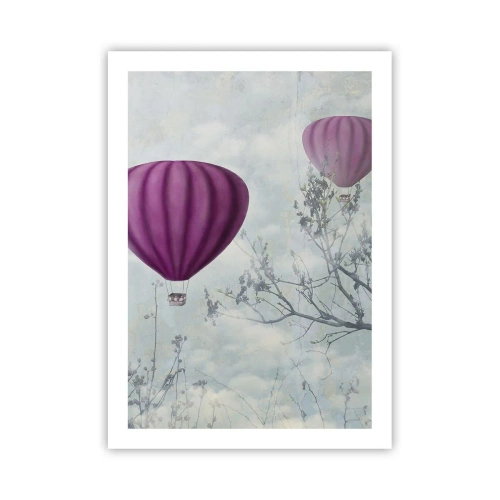 Poster - Palloncini viola che fluttuano tra i rami degli alberi - 50x70cm - Come navi nel cielo - Decorazione murale moderna per soggiorno e camera da letto ARTTOR