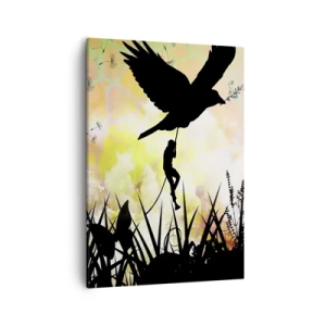 Quadro su tela - Stampe su Tela - Silhouette della natura con un uccello e un dente di leone - 50x70cm - Nell'atmosfera delle favole - Decorazione murale moderna per soggiorno e camera da letto ARTTOR