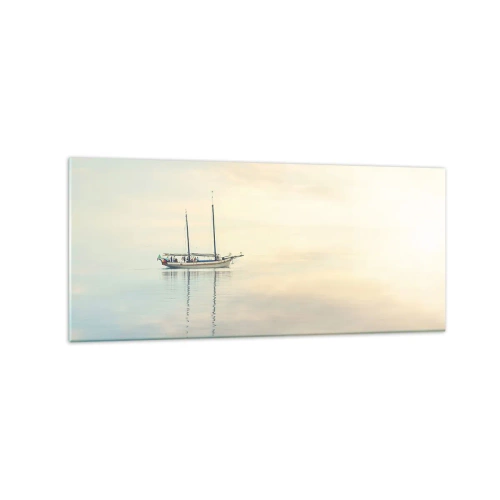 Quadro su vetro - Una barca su un mare calmo in una luce soffusa - 120x50cm - Silenzio in mare - Decorazione murale moderna per soggiorno e camera da letto ARTTOR