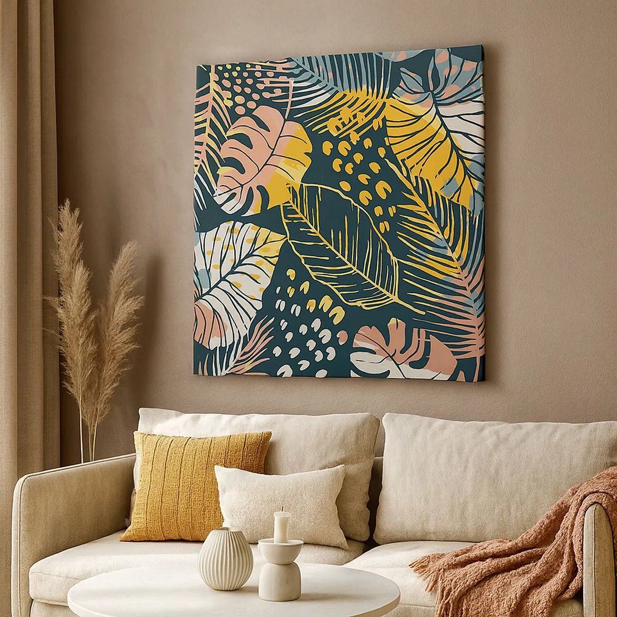 Quadro su tela - Stampe su Tela - Fantasia di foglie - 30x30 cm