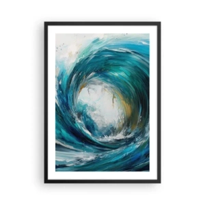 Poster in cornice nera - Onda astratta nei toni del turchese, blu e bianco - 50x70cm - Portale marino - Decorazione murale moderna per soggiorno e camera da letto ARTTOR