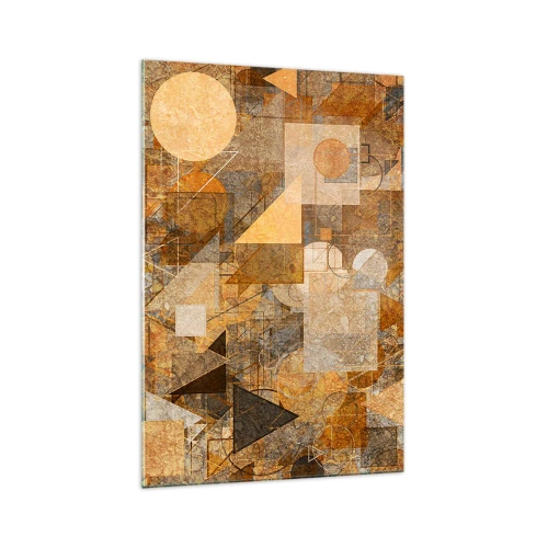 Quadro su vetro - Figure geometriche astratte in tonalità calde - 70x100cm - Studio cubista in marrone - Decorazione murale moderna per soggiorno e camera da letto ARTTOR