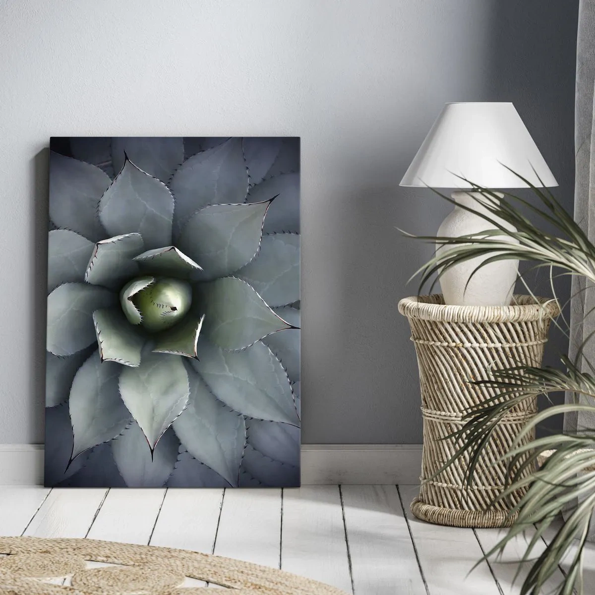 Quadro su tela - Stampe su Tela - Primo piano di una rosetta di agave in delicate tonalità di verde - 50x70cm - Adesca e minaccia - Decorazione murale moderna per soggiorno e camera da letto ARTTOR