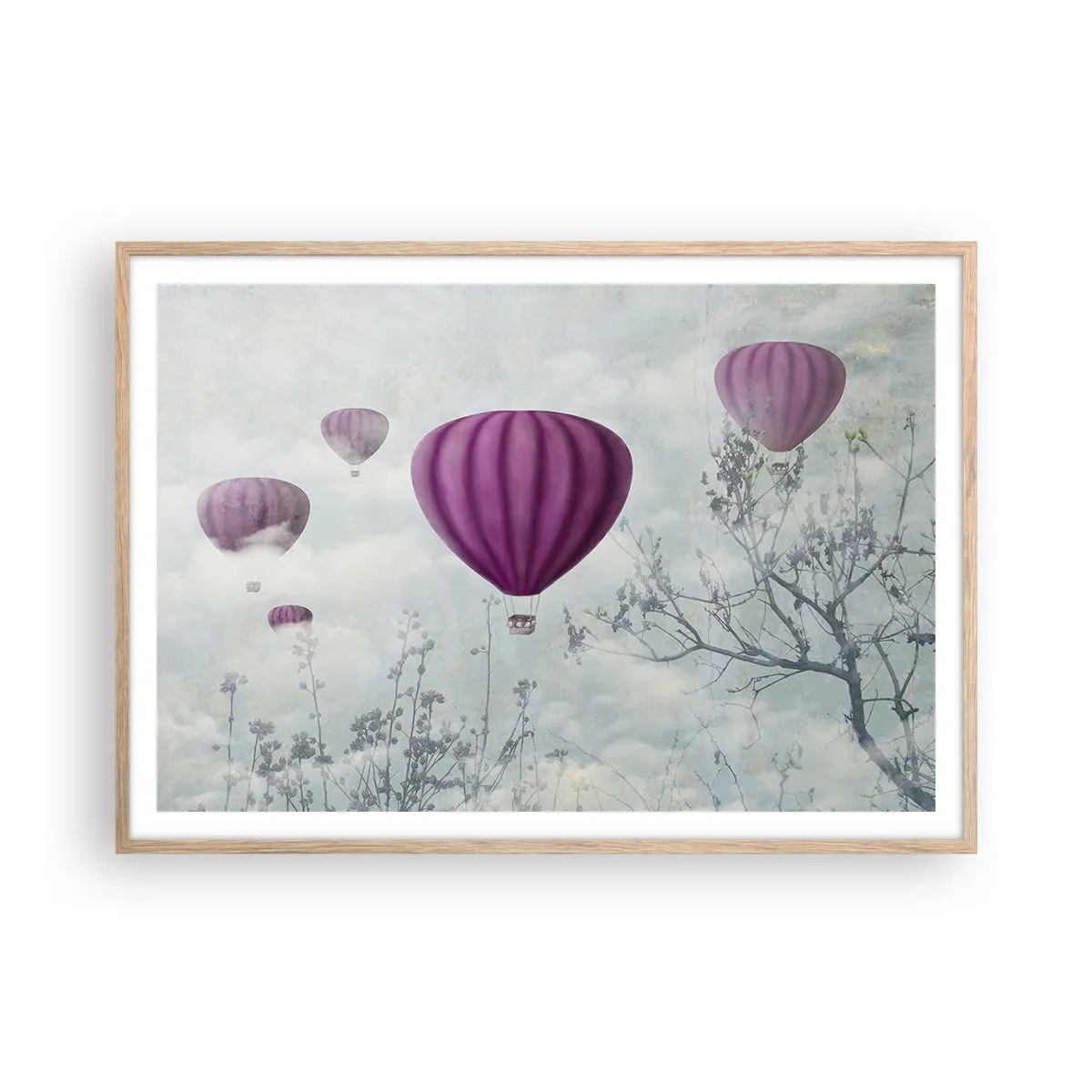 Poster in cornice rovere chiaro - Come navi nel cielo - 100x70 cm