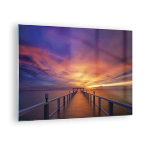 Quadro su vetro - Il molo sullo sfondo del tramonto - 70x50cm - Senza fine - Decorazione murale moderna per soggiorno e camera da letto ARTTOR