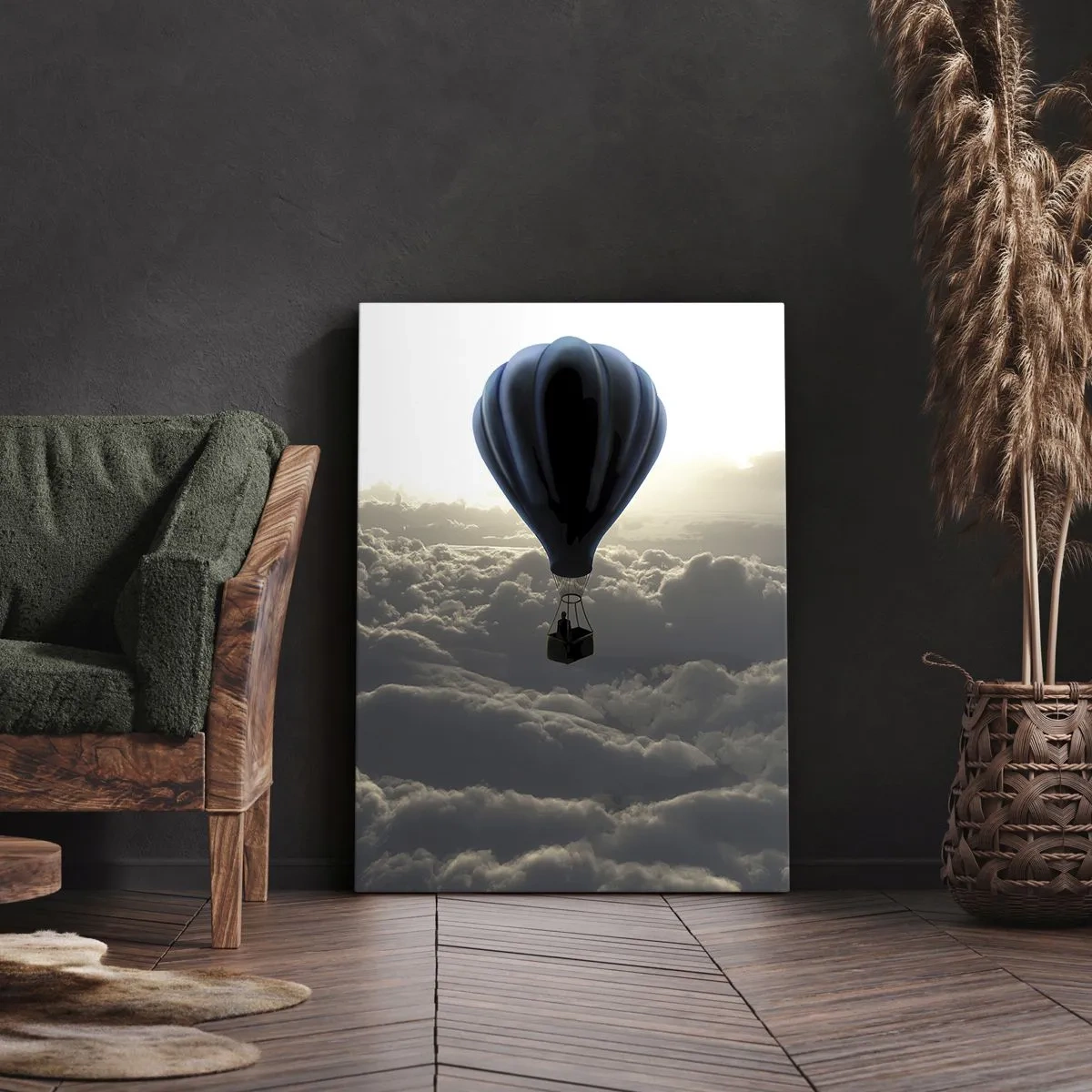 Quadro su tela - Stampe su Tela - Una mongolfiera contro un cielo con nuvole al tramonto - 50x70cm - Viaggiatore sopra le nuvole - Decorazione murale moderna per soggiorno e camera da letto ARTTOR