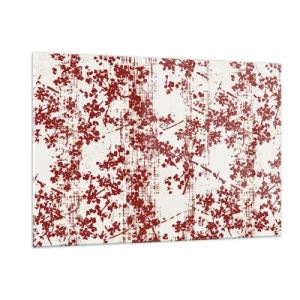 Quadro su vetro - Un motivo floreale in rosso su uno sfondo chiaro e consumato - 120x80cm - Come l'antico percalle - Decorazione murale moderna per soggiorno e camera da letto ARTTOR