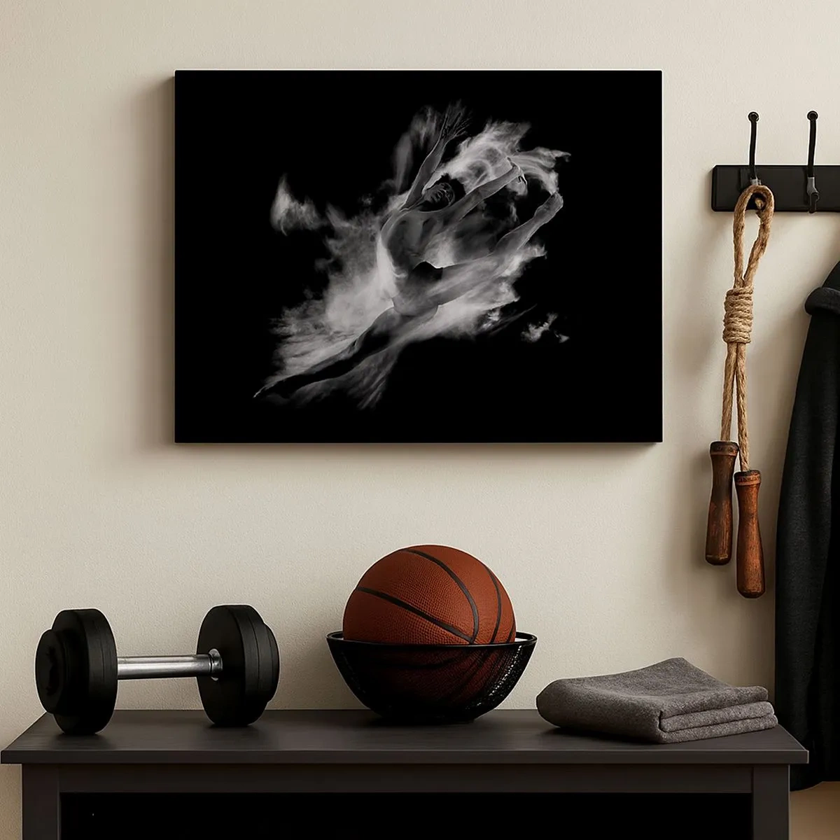 Quadro su tela - Stampe su Tela - Una ballerina in posa dinamica su uno sfondo nero - 70x50cm - Fermo in volo - Decorazione murale moderna per soggiorno e camera da letto ARTTOR