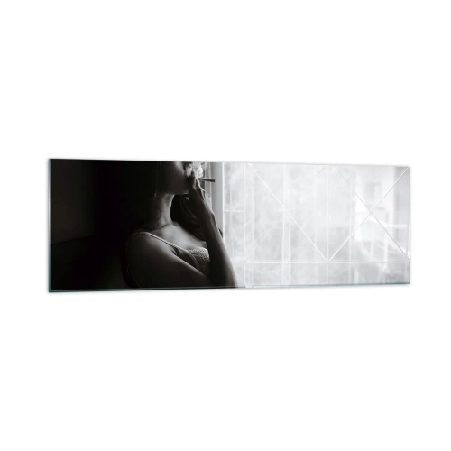 Quadro su vetro - Una donna in posa sensuale in una fotografia in bianco e nero - 160x50cm - Attimo sensuale - Decorazione murale moderna per soggiorno e camera da letto ARTTOR