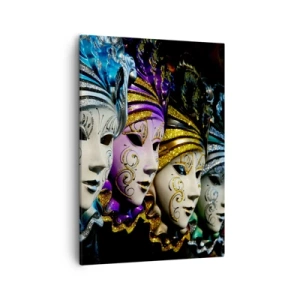 Quadro su tela - Stampe su Tela - Maschere veneziane in vari colori con motivi decorativi - 50x70cm - Mistero in oro e argento - Decorazione murale moderna per soggiorno e camera da letto ARTTOR