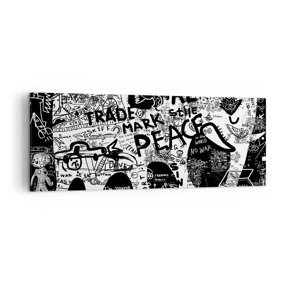 Quadro su tela - Stampe su Tela - Grafica in bianco e nero con motivi graffiti - 140x50cm - Il ricco mondo della strada - Decorazione murale moderna per soggiorno e camera da letto ARTTOR