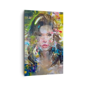Quadro su tela - Stampe su Tela - Ritratto astratto di una donna dai colori intensi - 80x120cm - Dietro una tenda di vento - Decorazione murale moderna per soggiorno e camera da letto ARTTOR