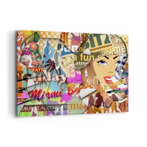 Quadro su tela - Stampe su Tela - Un collage colorato con elementi retrò e pop art. - 100x70cm - Retrospettiva di vacanza - Decorazione murale moderna per soggiorno e camera da letto ARTTOR