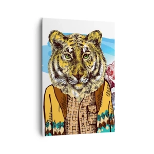 Quadro su tela - Stampe su Tela - Una tigre con un cappotto sullo sfondo di un paesaggio montano - 70x100cm - Non così selvaggia come la si dipinge - Decorazione murale moderna per soggiorno e camera da letto ARTTOR