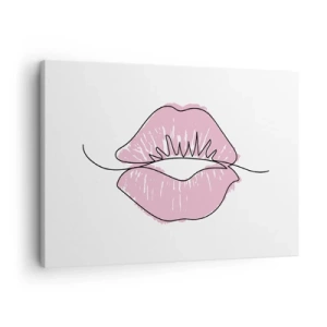 Quadro su tela - Stampe su Tela - Disegno minimalista delle labbra in una tonalità rosa - 70x50cm - Pronti al bacio? - Decorazione murale moderna per soggiorno e camera da letto ARTTOR