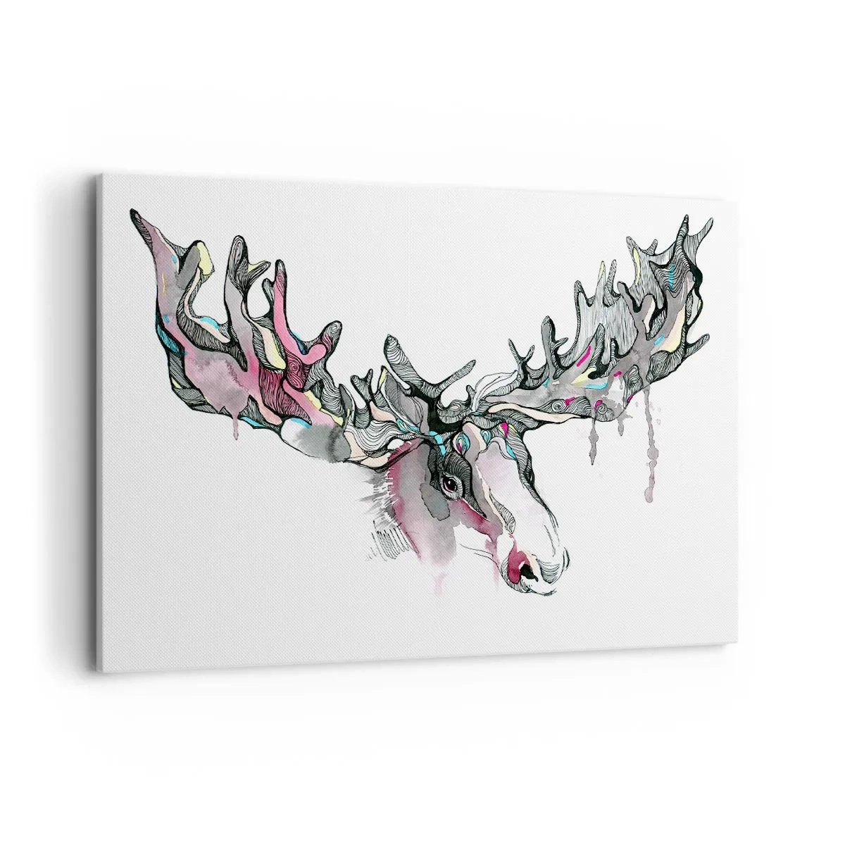 Quadro su tela - Stampe su Tela - Acquerello artistico di un alce con corna folte - 120x80cm - La corona del re del bosco - Decorazione murale moderna per soggiorno e camera da letto ARTTOR