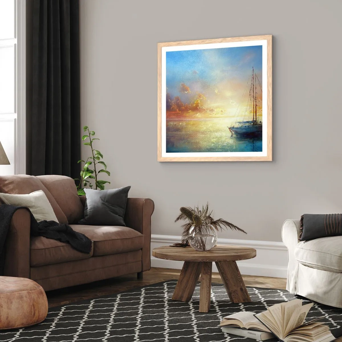 Poster in cornice rovere chiaro - Nella baia dorata - 60x60 cm