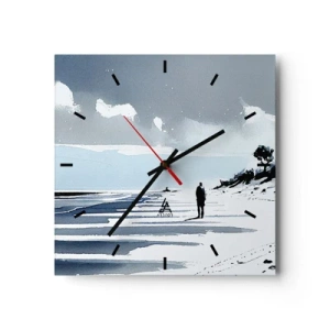 Orologio da parete - Orologio in Vetro - Una figura solitaria che cammina su una spiaggia deserta - 30x30cm - Solo con se stesso - Decorazione murale moderna per soggiorno e camera da letto ARTTOR