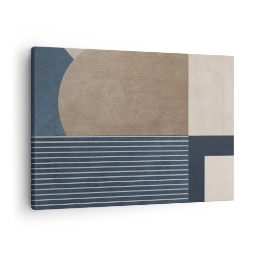 Quadro su tela - Stampe su Tela - Figure geometriche nei toni del beige e del blu navy con linee - 70x50cm - Composizione di semplicità e rotondità - Decorazione murale moderna per soggiorno e camera da letto ARTTOR