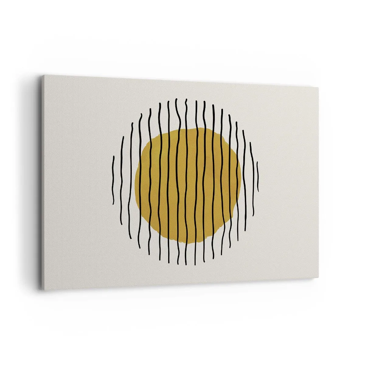 Quadro su tela - Stampe su Tela - Un motivo minimalista con un cerchio giallo e linee nere. - 120x80cm - Astrazione fremente di calore - Decorazione murale moderna per soggiorno e camera da letto ARTTOR