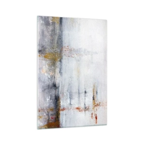 Quadro su vetro - Un paesaggio astratto con sfumature sfocate di grigio e oro. - 70x100cm - Dietro la cortina d'aria - Decorazione murale moderna per soggiorno e camera da letto ARTTOR