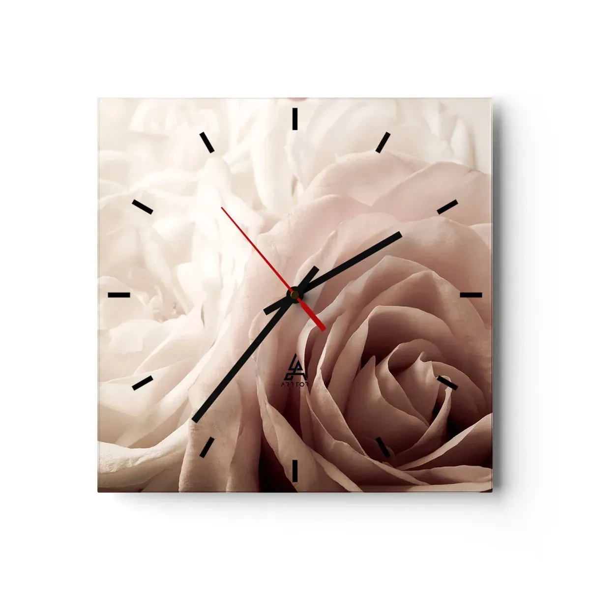 Orologio da parete - Orologio in Vetro - Delicate rose in tonalità pastello del beige - 30x30cm - Nel cuore della rosa - Decorazione murale moderna per soggiorno e camera da letto ARTTOR