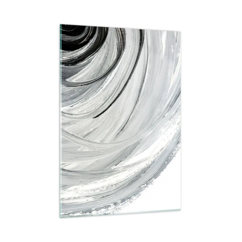 Quadro su vetro - Una spirale in bianco e nero con pennellate dinamiche. - 50x70cm - Composizione orbitale - Decorazione murale moderna per soggiorno e camera da letto ARTTOR