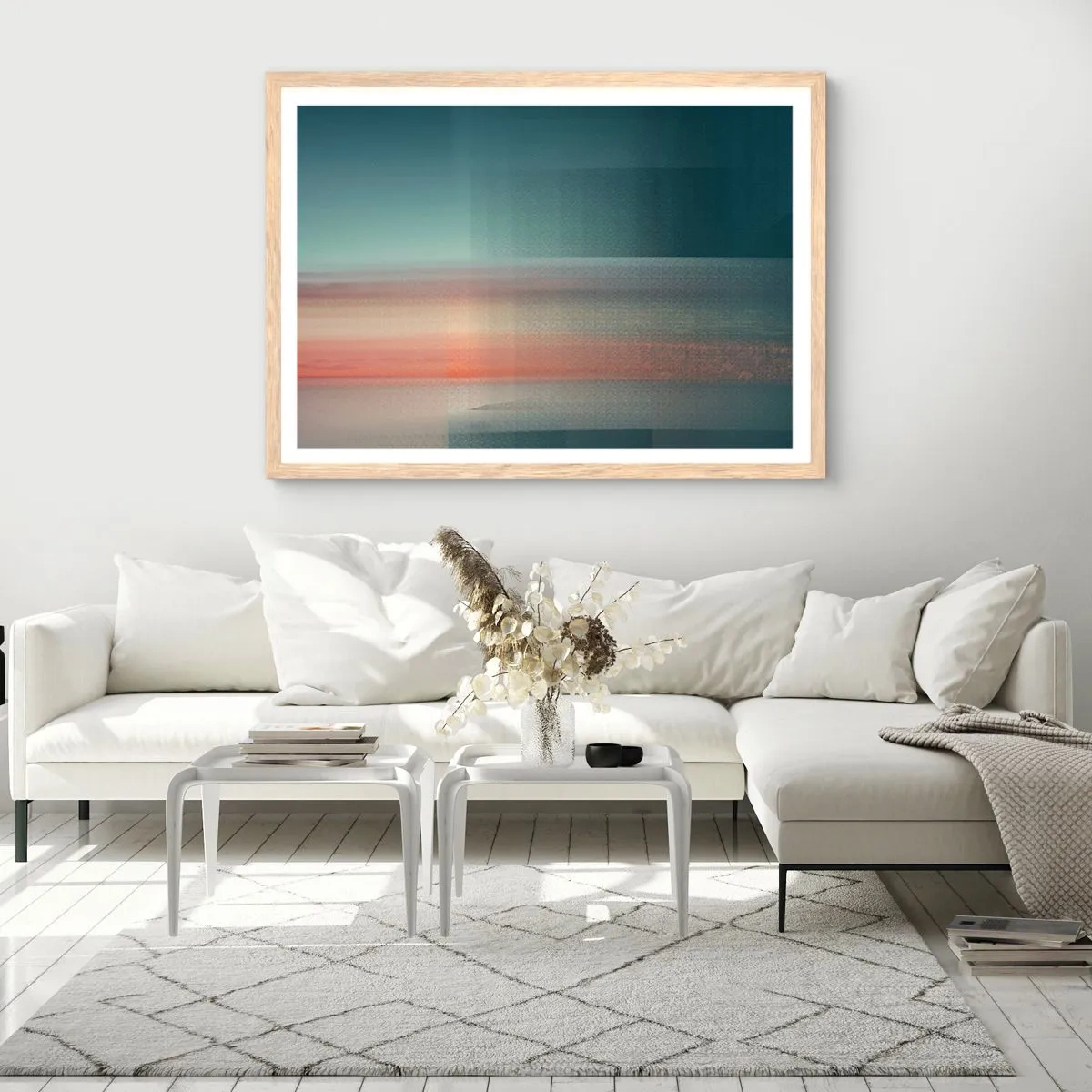 Poster in cornice rovere chiaro - Astrazione: onde di luce - 100x70 cm