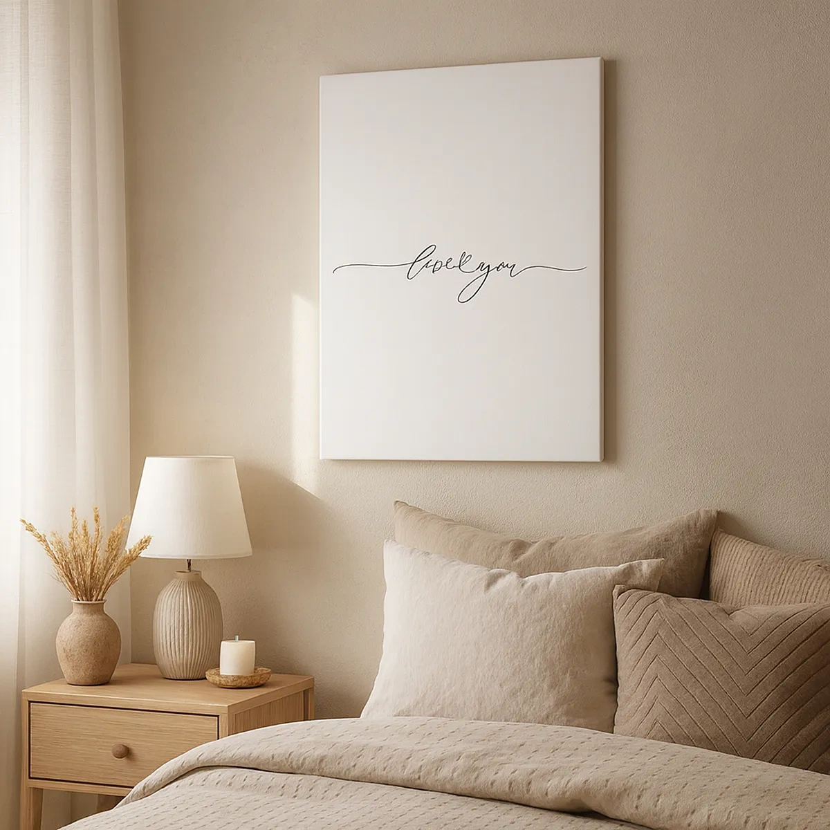 Quadro su tela - Stampe su Tela - La scritta "Ti amo" in un carattere elegante - 50x70cm - Bianco e nero - Decorazione murale moderna per soggiorno e camera da letto ARTTOR